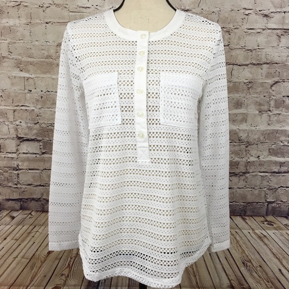 Ann Taylor Tops - Ann Taylor White Eyelet Henley Top